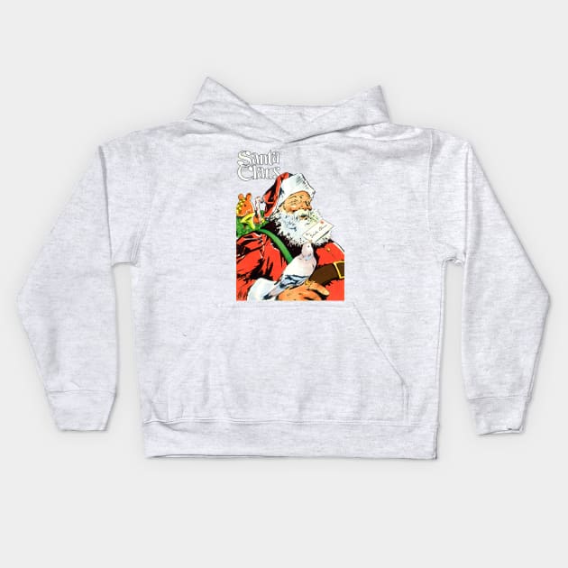 Pigeon delivers a letter to Santa Claus to prepare Merry Christmas gifts Retro Vintage Comic Book Kids Hoodie by REVISTANGO